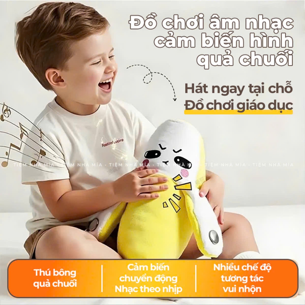Đồ chơi chuối bông cảm biến phát nhạc hottrend - đồ chơi gấu bông trái cây tương tác phát âm thanh theo nhịp cho bé