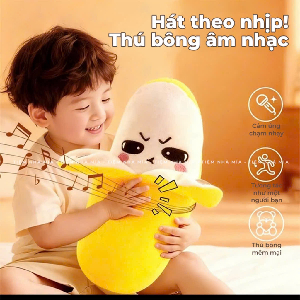 Đồ chơi chuối bông cảm biến phát nhạc hottrend - đồ chơi gấu bông trái cây tương tác phát âm thanh theo nhịp cho bé