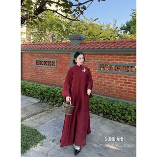 Set áo dài đỏ 4 tà cao cấp form xuông truyền thống dáng cho chị em mặc đi chơi lễ tết sang trọng xịn - Baotrang.clothes