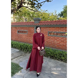 Set áo dài đỏ 4 tà cao cấp form xuông truyền thống dáng cho chị em mặc đi chơi lễ tết sang trọng xịn - Baotrang.clothes