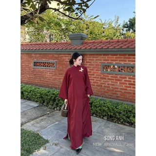Set áo dài đỏ 4 tà cao cấp form xuông truyền thống dáng cho chị em mặc đi chơi lễ tết sang trọng xịn - Baotrang.clothes