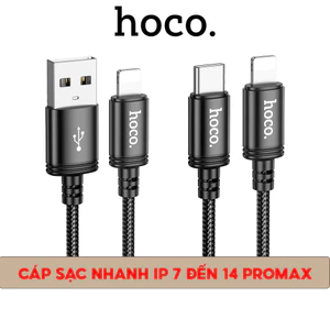 Cáp Sạc Nhanh 20W Hoco Truyền Dữ Liệu, Dây Bọc Dù Chống Đứt Gãy Dành Cho 7-X-XR-XSM-11-12-13-14.....