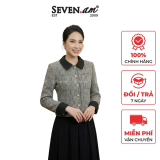 Áo khoác dạ ghi phối đen cúc dọc thời trang nữ Seven.AM H323060I