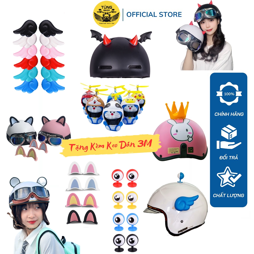 Phụ Kiện Sừng Gắn Mũ Bảo Hiểm, Bông Hoa, Tai gấu, Tai Mèo, Mắt ếch, Cánh Thiên Thân, Chong Chóng