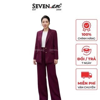 Quần suông đỏ tím cạp phối cúc thời trang nữ Seven.AM H850120K