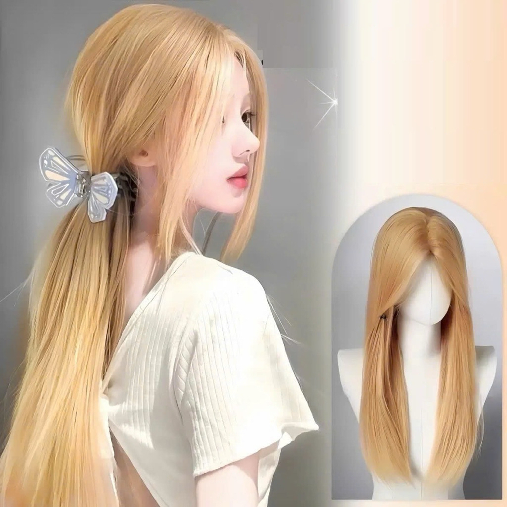 TÓC GIẢ BỘ NGUYÊN ĐẦU VÀNG SÁNG HÀNG HIẾM TẶNG LƯỚI TRÙM TÓC THẬT