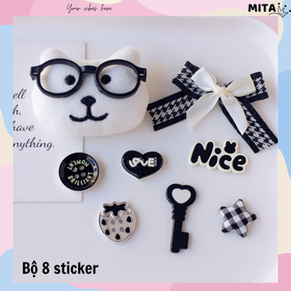 Bộ 8 Sticker, Charm 3D chủ đề Gấu tri thức nhựa cứng gắn Dép Sục, Cá sấu JB-414 Mita
