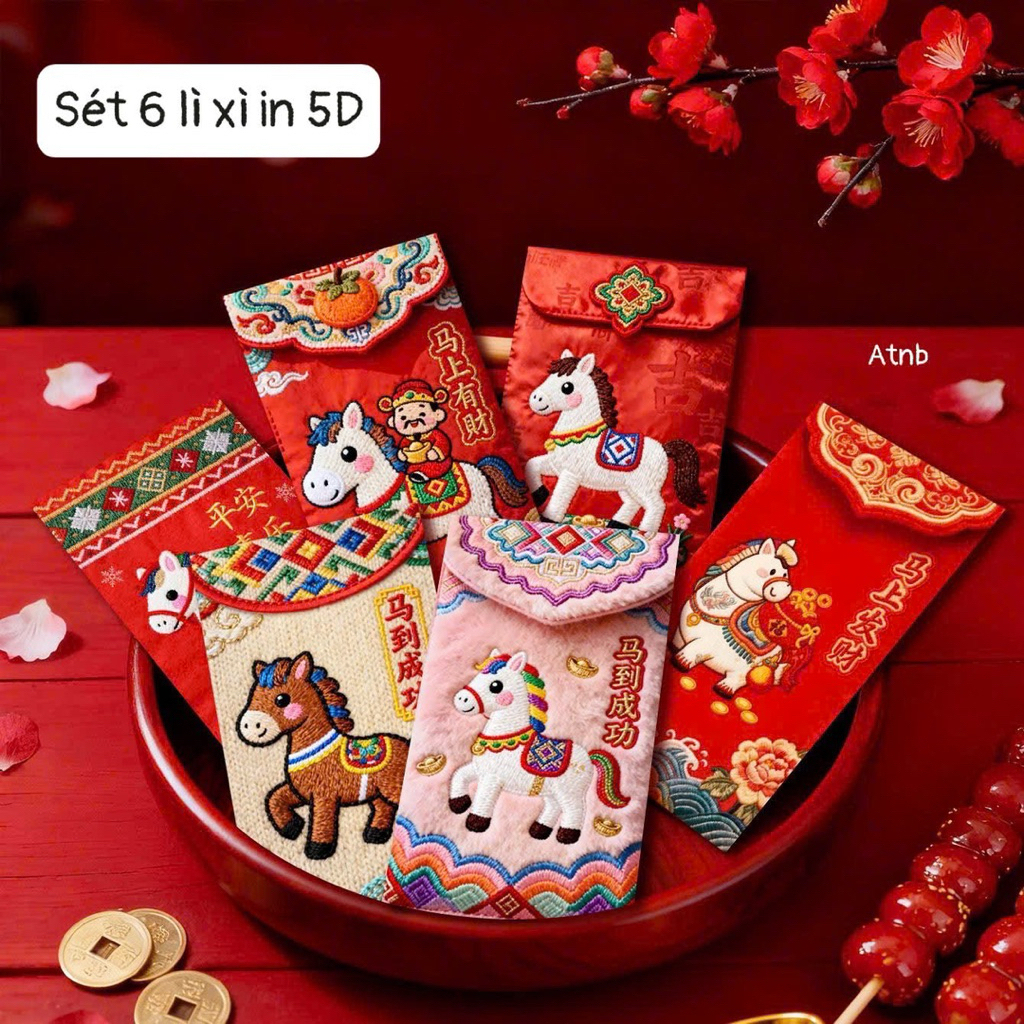 Combo 3 Sét Lì Xì Chibi in Hình Ngựa 5D Lì Xì Tết 2026 (một sét gồm 6 cái mix hình )
