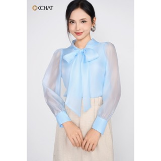 Áo Sơ Mi Nữ 𝐂𝐂𝐇𝐀𝐓 Cổ Nơ Tay Dài Chất Voan Cao Cấp 23FDV2011ST