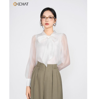 Áo Sơ Mi Nữ 𝐂𝐂𝐇𝐀𝐓 Cổ Nơ Tay Dài Chất Voan Cao Cấp 23FDV2011ST