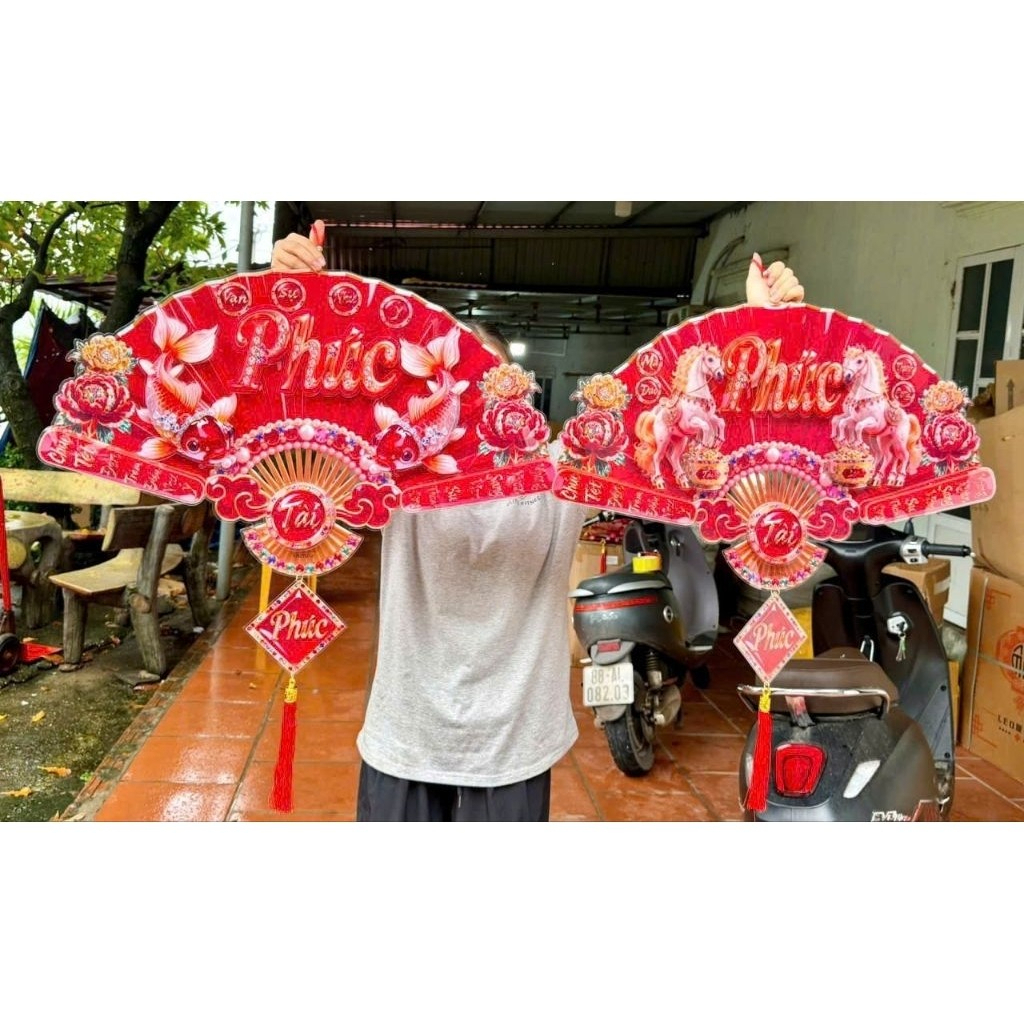 Quạt Trang Trí Tết Phúc Tài Đại Cát Đại Lợi – Mẫu Cá Chép Hóa Rồng & Ngựa Tài Lộc – Phụ Kiện Decor Nhà Cửa Ngày Tết