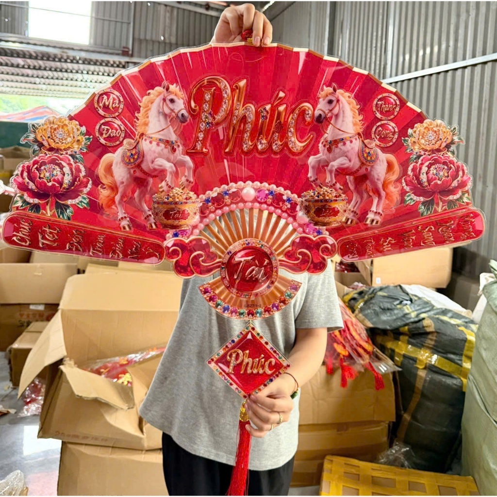 Quạt Trang Trí Tết Phúc Tài Đại Cát Đại Lợi – Mẫu Cá Chép Hóa Rồng & Ngựa Tài Lộc – Phụ Kiện Decor Nhà Cửa Ngày Tết