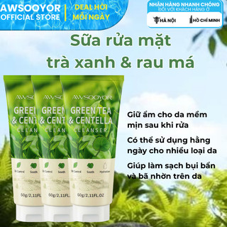 AWSOOYOR Sữa rửa mặt trà xanh rau má 60g làm sạch lớp bụi bẩn hằng ngày, giúp da bớt bóng dầu, da vẫn ẩm mịn sau khi rửa