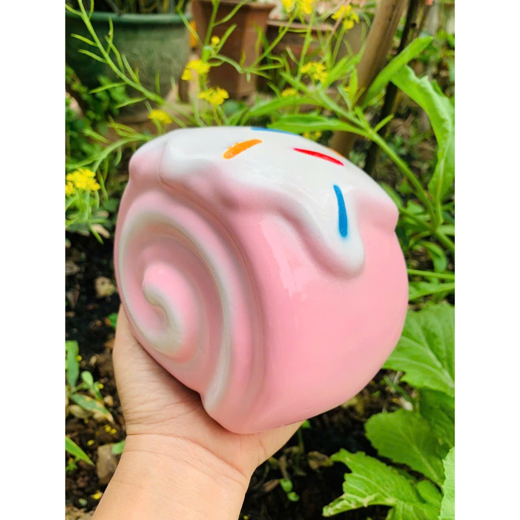 Heo đất tiết kiệm lỗ tròn Bánh Cuộn Kem cute C12xD14XR10-ống tiết kiệm quà tặng, trang trí