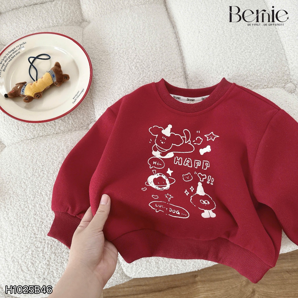 Bộ nỉ quần kẻ lucky dog cho bé, set bộ nỉ 2 da dày dặn fom dáng đẹp chính hãng bernie