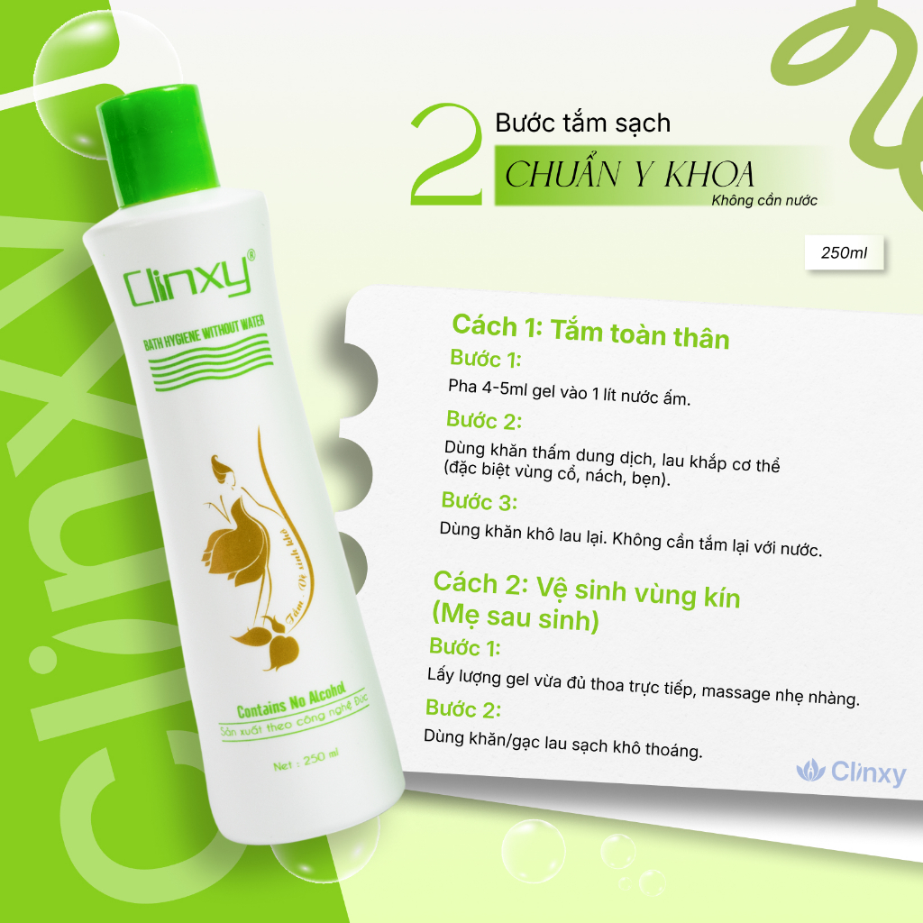 Dung Dịch Tắm Và Vệ Sinh Khô Clinxy Dành Cho Thai Phụ Bệnh Nhân Khó Vệ Sinh (250ml)