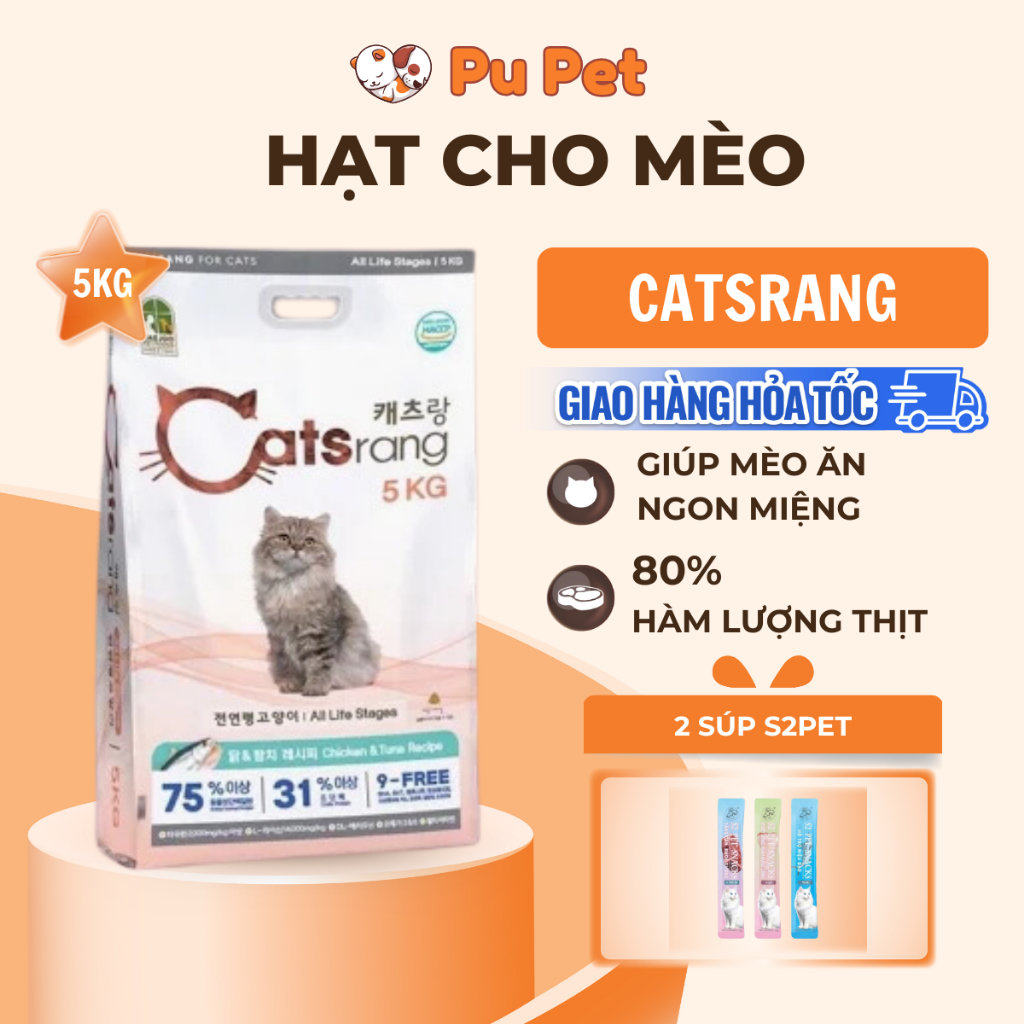 Thức Ăn Hạt Cho Mèo Catsrang Gói 5kg Nhập Khẩu Hàn Quốc Hỗ Trợ Tiêu Hóa, Giảm Búi Lông