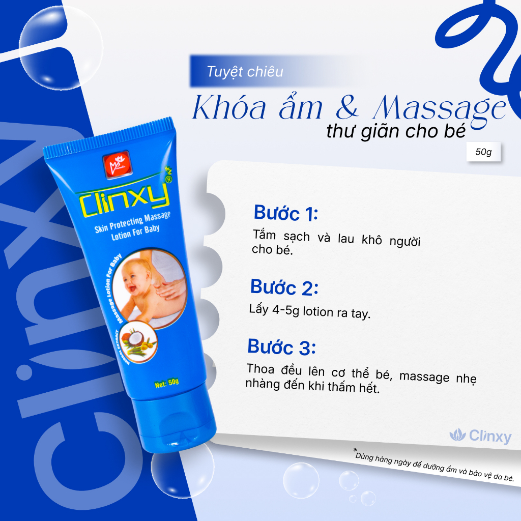 Sữa Dưỡng Ẩm Cho Bé Clinxy, Lotion Massage Dưỡng Ẩm Sâu Giúp Bé Có Làn Da Mịn Màng (50g)