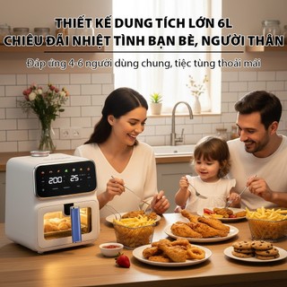 [MÃU MỚI 2026] Nồi chiên hơi nước nồi chiên không dầu QCOOKO dung tích 6L công suất 1400W,đồ ăn mềm mọng, không khô