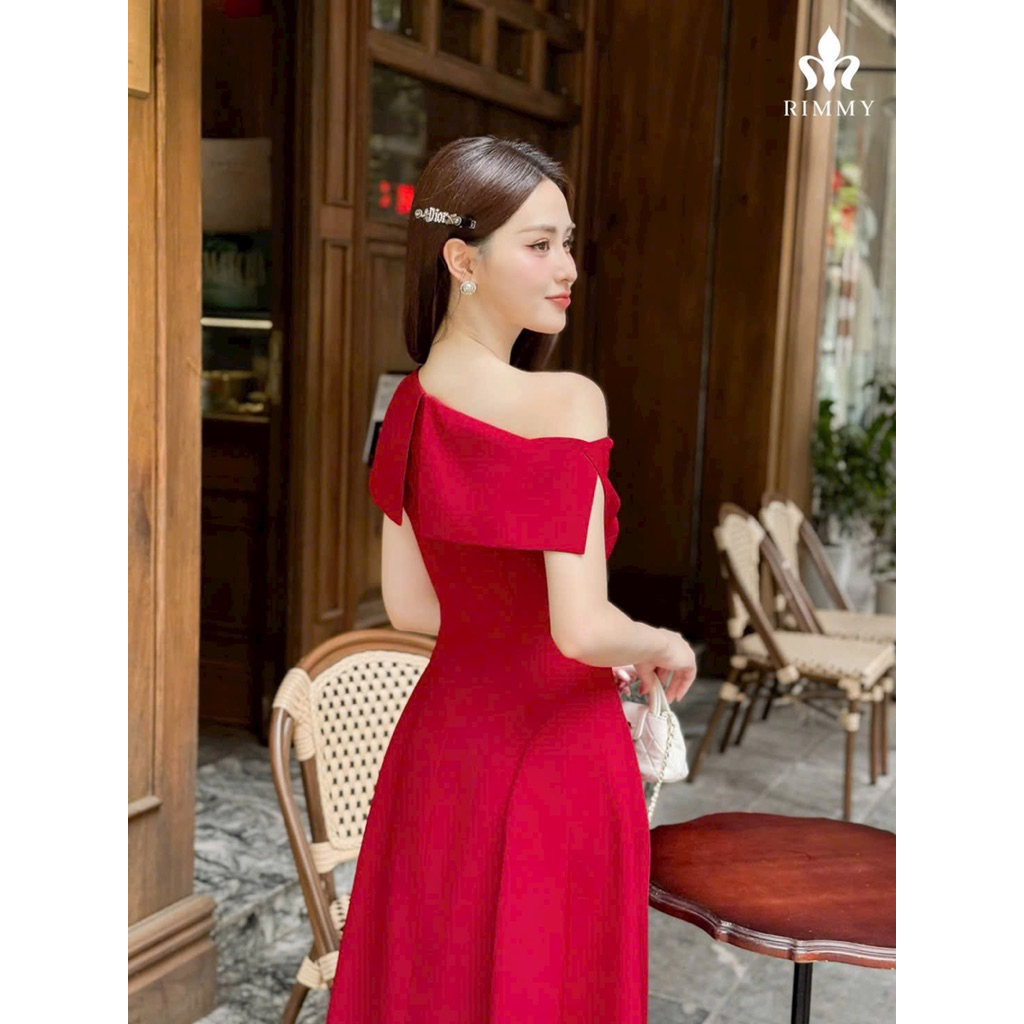 Đầm đỏ dự tiệc from dài lệch vai kèm tag xinh tôn dáng sang trọng - pusu house