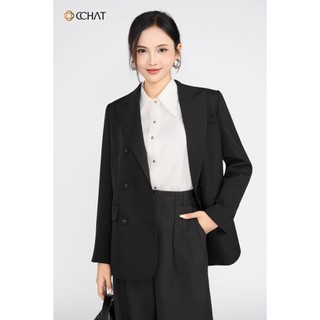 Áo Blazer Nữ 𝐂𝐂𝐇𝐀𝐓 Dáng Suông 6 Khuy Sobre Chất Liệu Tuytsi Cao Cấp 25EHS2004ST