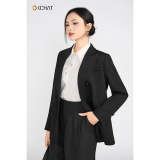 Áo Blazer Nữ 𝐂𝐂𝐇𝐀𝐓 Dáng Suông 6 Khuy Sobre Chất Liệu Tuytsi Cao Cấp 25EHS2004ST