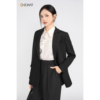 Áo Blazer Nữ 𝐂𝐂𝐇𝐀𝐓 Dáng Suông 6 Khuy Sobre Chất Liệu Tuytsi Cao Cấp 25EHS2004ST