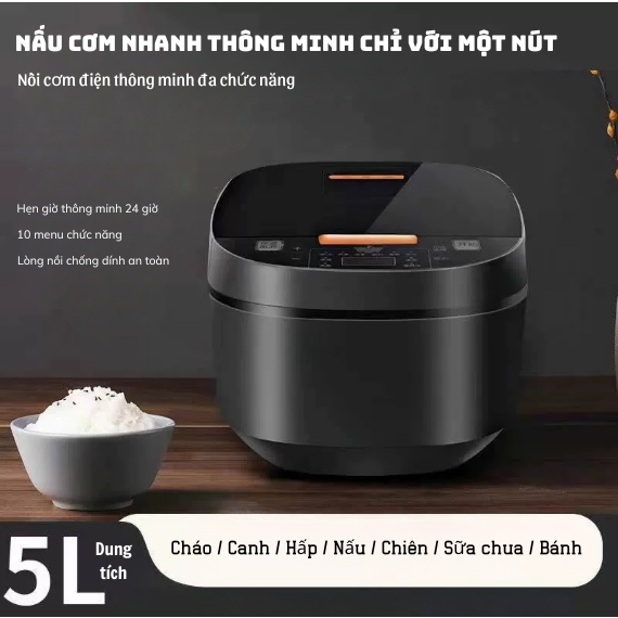 Nồi Cơm Điện 5 Lít Đa Năng – Chống Dính, Nấu Nhanh, Dung Tích Lớn 220V
