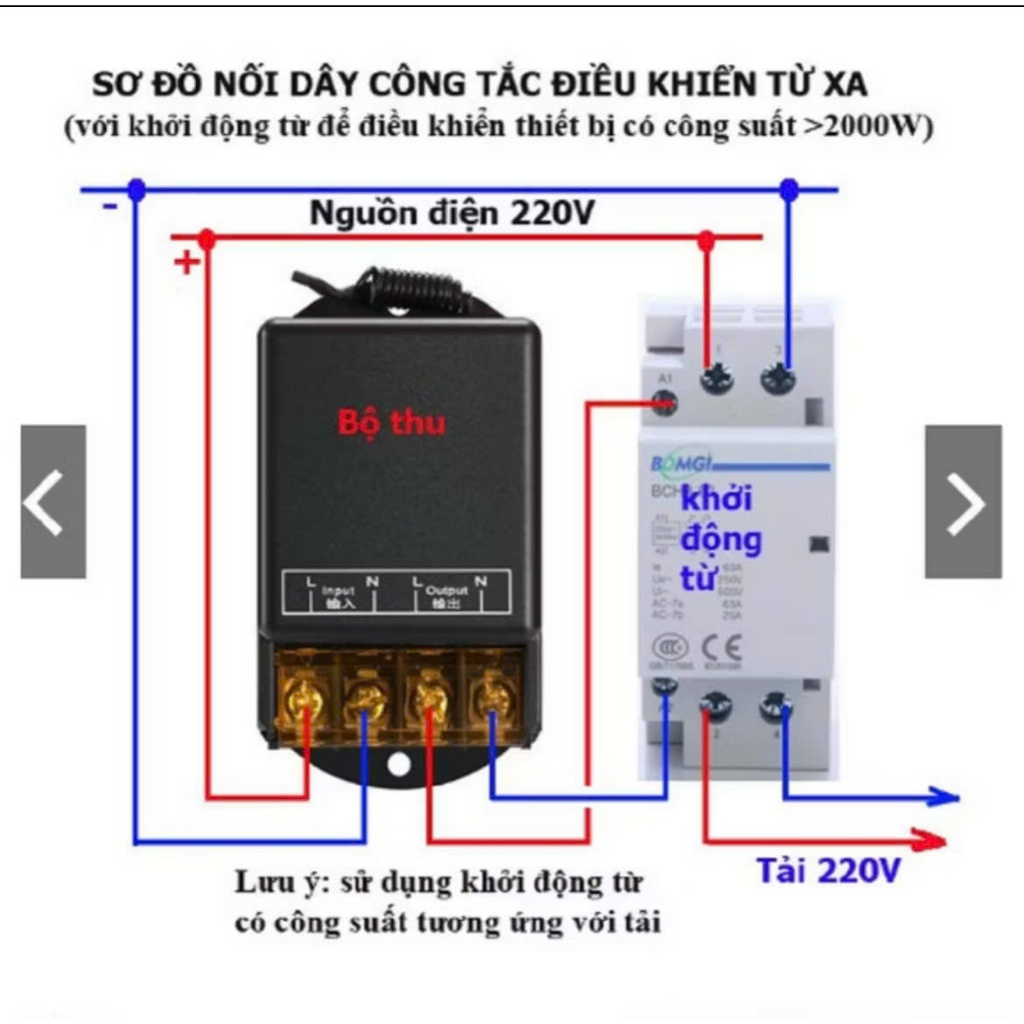Bộ công tắc điều khiển từ xa 100m/30A/220V remote sóng RF 433MHz dùng cho máy bơm,đèn ,quạt