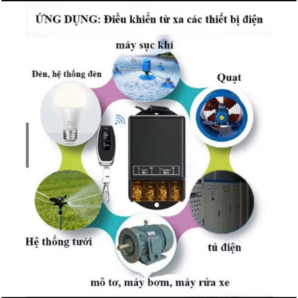 Bộ công tắc điều khiển từ xa 100m/30A/220V remote sóng RF 433MHz dùng cho máy bơm,đèn ,quạt