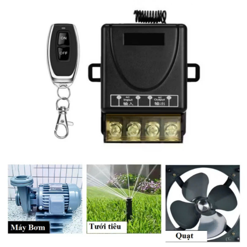 Bộ công tắc điều khiển từ xa 100m/30A/220V remote sóng RF 433MHz dùng cho máy bơm,đèn ,quạt