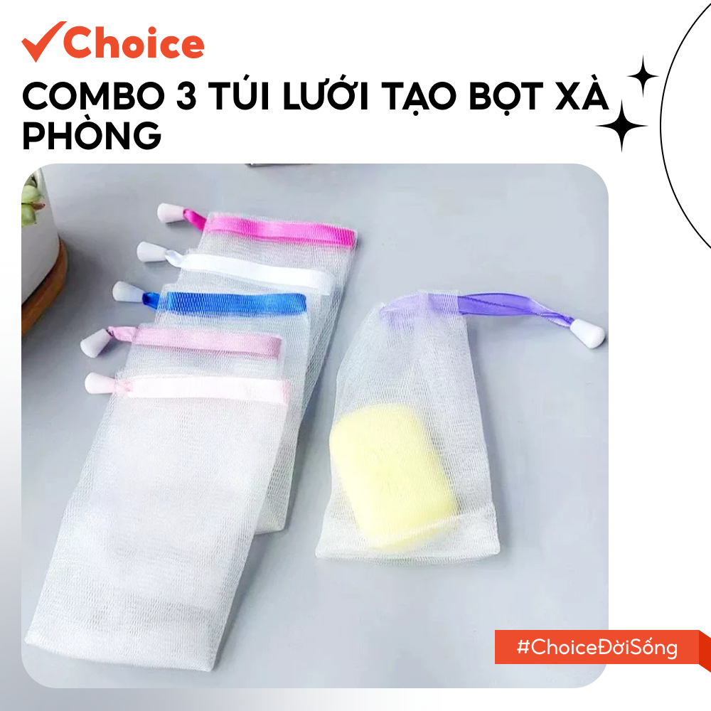 [Choice] Combo 3 Túi Lưới Tạo Bọt Xà Phòng LS1-2807-662 Tiện Lợi Loại Xịn Có Dây Rút, Dày Dặn
