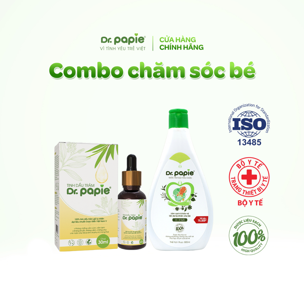 Combo Phòng Cảm Cúm Cảm Mạo Giữ Ấm Cơ Thể Khi Nằm Điều Hoà, Phòng Ngừa Rôm Sảy Làm Giảm Mẩn Ngứa Tắm Gội 2 in 1 Dr.Papie