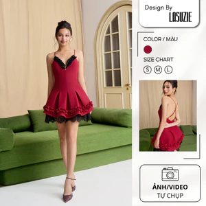 Đầm Thiết Kế ROSALI DRESS Vải Chéo Ý Cao Cấp Phối Ren Đen – Đầm Dáng Xòe Dự Tiệc Sang Trọng