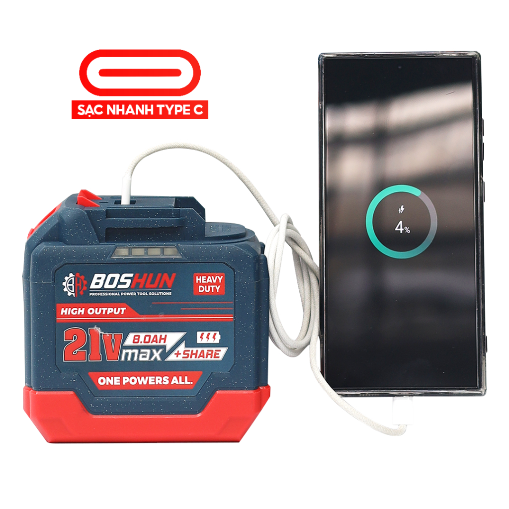 [MỚI] Combo Pin + Sạc Nhanh 20Cell BOSHUN CB8000, Chân Phổ Thông M21, Dùng Máy Khoan, Bulong, Mài,...