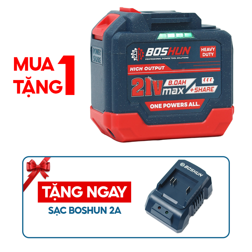 [MỚI] Combo Pin + Sạc Nhanh 20Cell BOSHUN CB8000, Chân Phổ Thông M21, Dùng Máy Khoan, Bulong, Mài,...