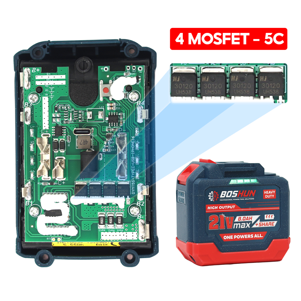 [MỚI] Combo Pin + Sạc Nhanh 20Cell BOSHUN CB8000, Chân Phổ Thông M21, Dùng Máy Khoan, Bulong, Mài,...