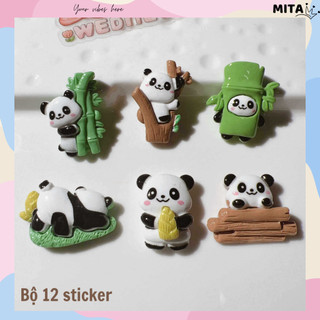 Bộ 12 Sticker, Charm 3D chủ đề Gấu trúc nhựa cứng gắn Dép Sục, Cá sấu JB-418 Mita