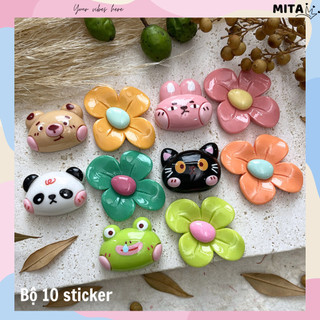 Bộ 10 Sticker, Charm 3D chủ đề Hoa muôn thú nhựa cứng gắn Dép Sục, Cá sấu JB-419 Mita