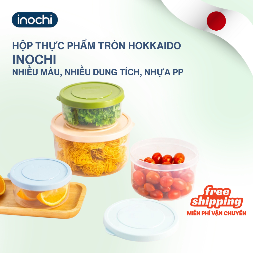 Hộp thực phẩm TRÒN Inochi - Hokkaido 500-750-1000-1500-2000-2500ml (nhiều màu), nhựa nguyên sinh