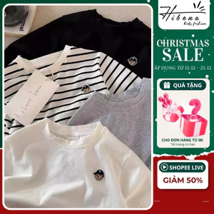 Áo thun dài tay hình thêu gấu cho bé Hibena Kids áo thun cotton 2 chiều cao cấp mặc thu đông siêu xinh HA02