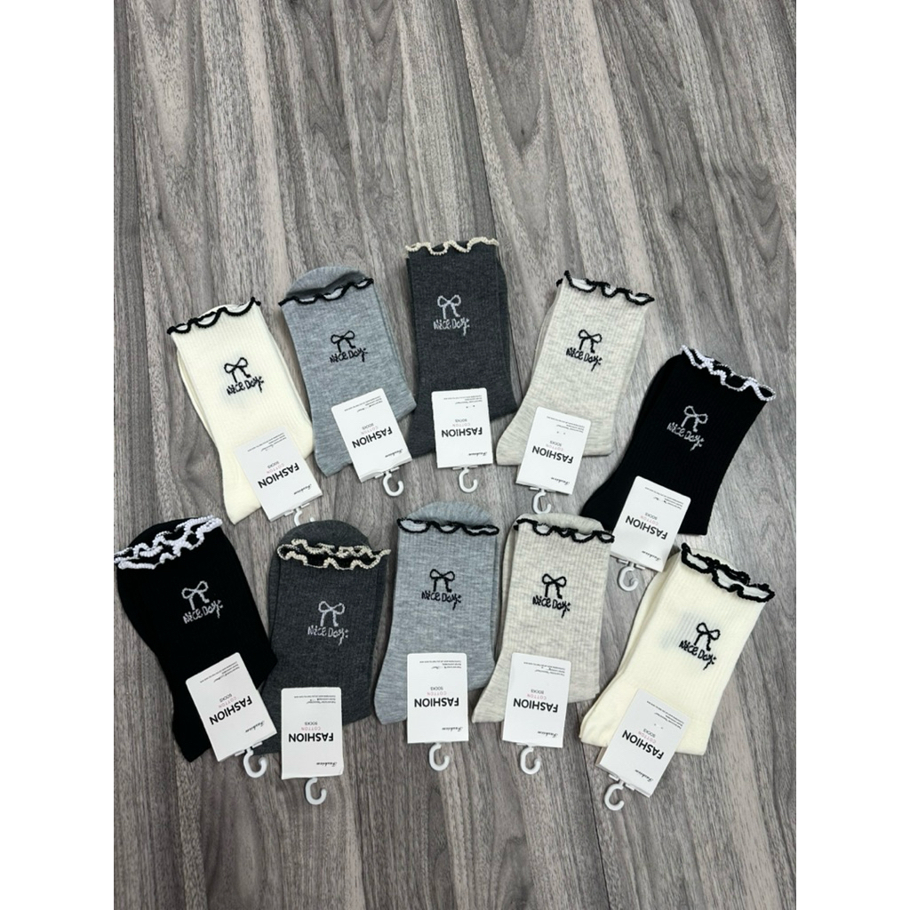 Set 10 Đôi Tất Nữ Cổ Cao Họa Tiết CHERRY Nơ Sang Chảnh Mới Nhất
