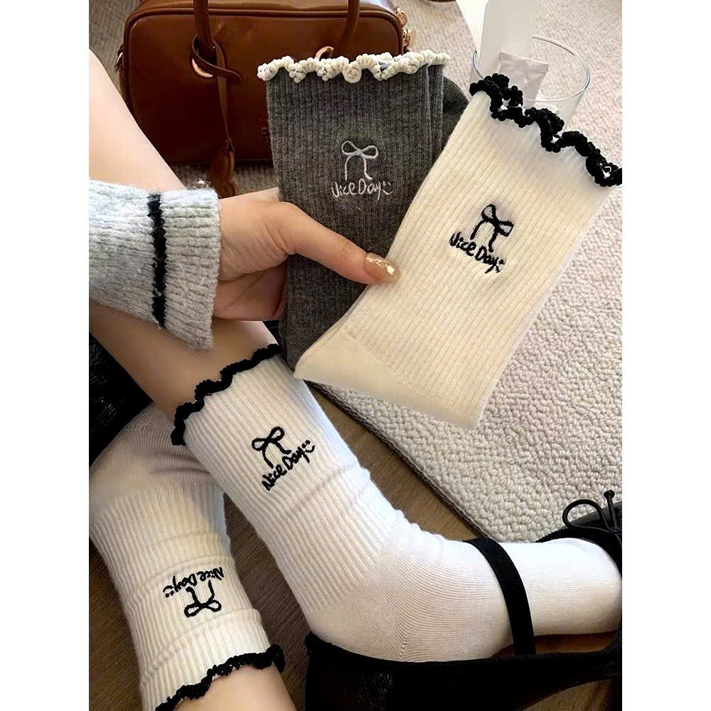 Set 10 Đôi Tất Nữ Cổ Cao Họa Tiết CHERRY Nơ Sang Chảnh Mới Nhất