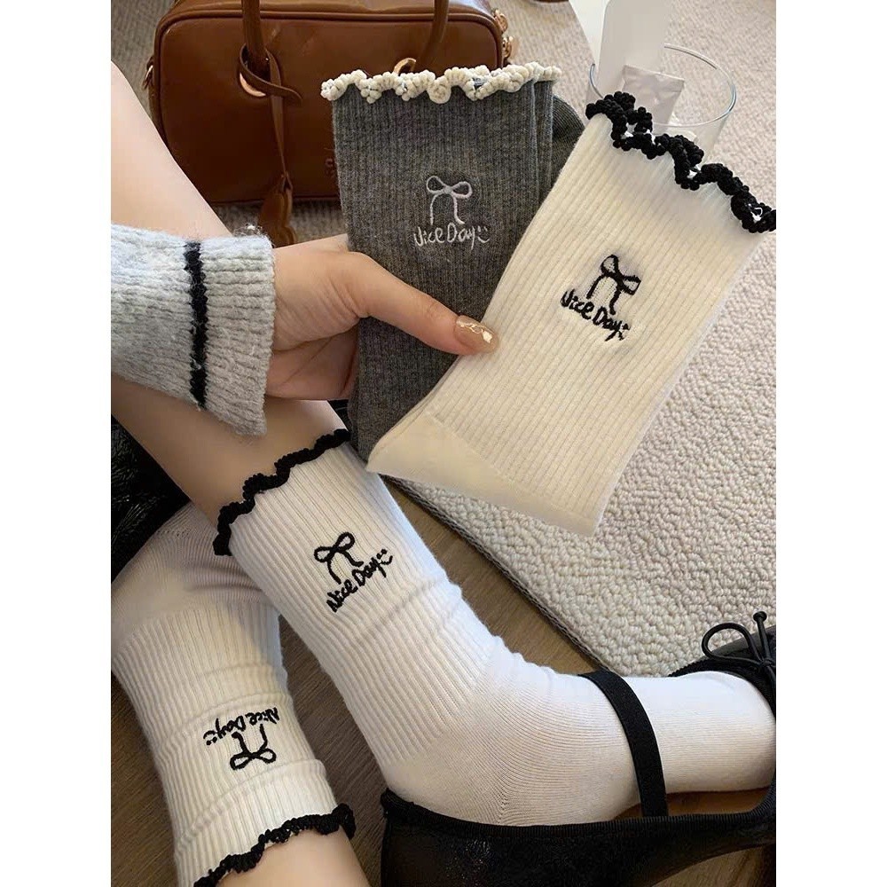 Set 10 Đôi Tất Nữ Cổ Cao Họa Tiết CHERRY Nơ Sang Chảnh Mới Nhất