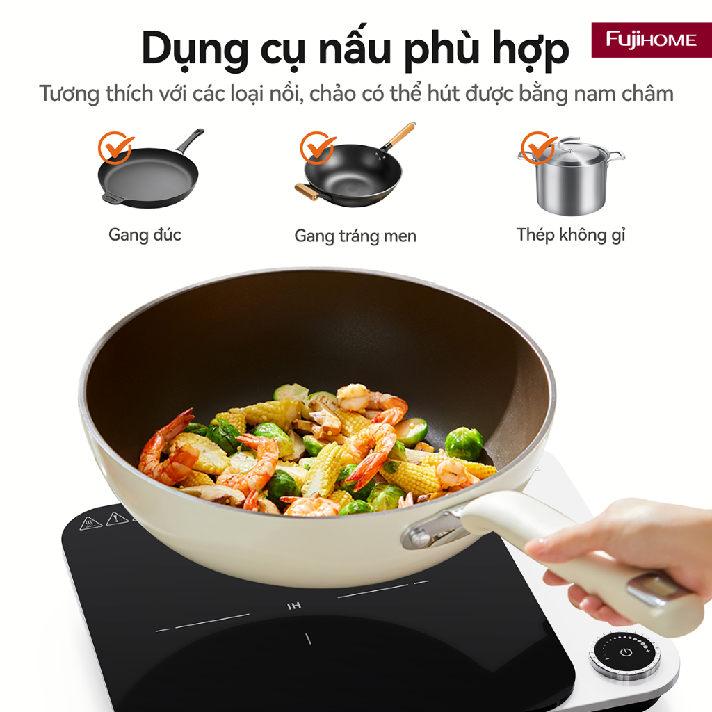 Bếp từ mini Nhập Khẩu FUJIHOME IC1901W, bếp điện từ đơn nấu nhanh công suất lớn tiết kiệm điện