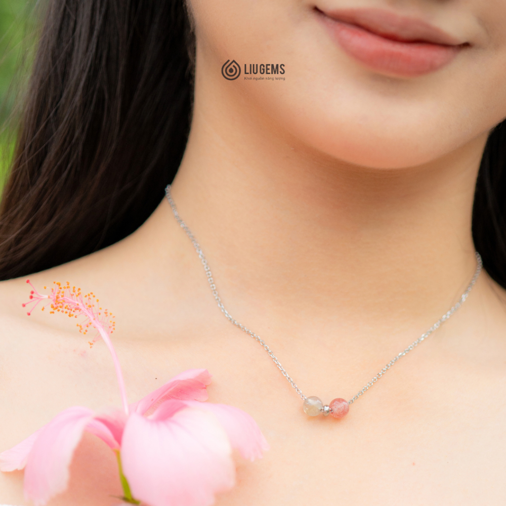 Dây Chuyền 2 Viên Đá Tự Nhiên Thép Không Gỉ Liugems Ý Nghĩa Tinh Tế Ngọt Ngào DCT02