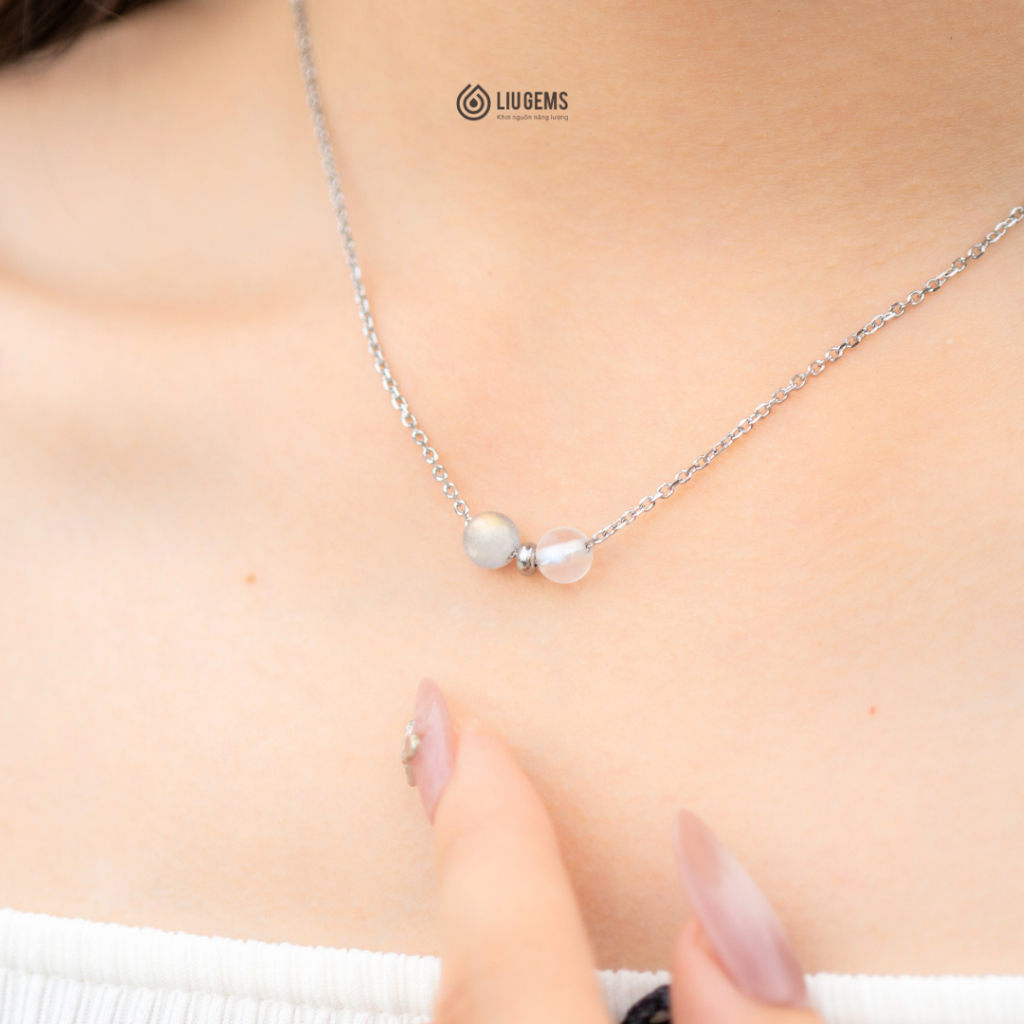 Dây Chuyền 2 Viên Đá Tự Nhiên Thép Không Gỉ Liugems Ý Nghĩa Tinh Tế Ngọt Ngào DCT02