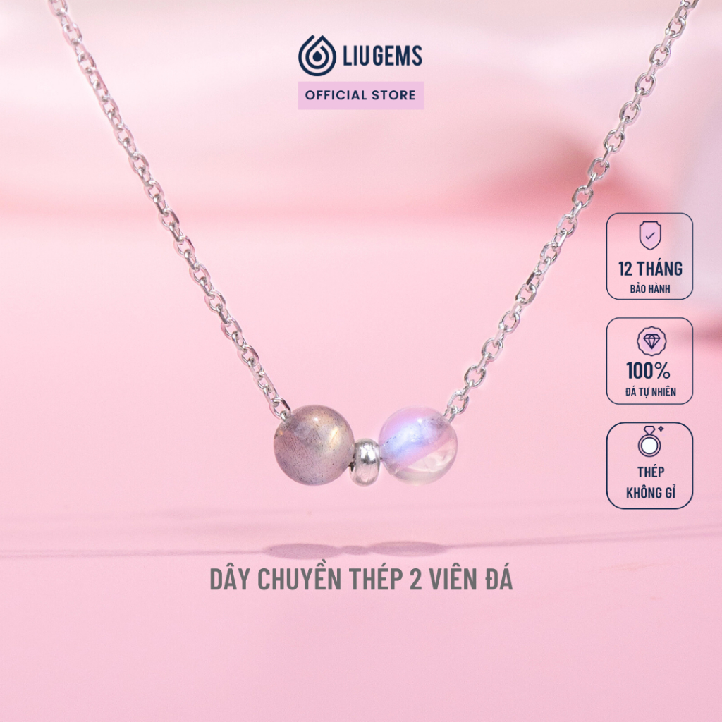 Dây Chuyền 2 Viên Đá Tự Nhiên Thép Không Gỉ Liugems Ý Nghĩa Tinh Tế Ngọt Ngào DCT02