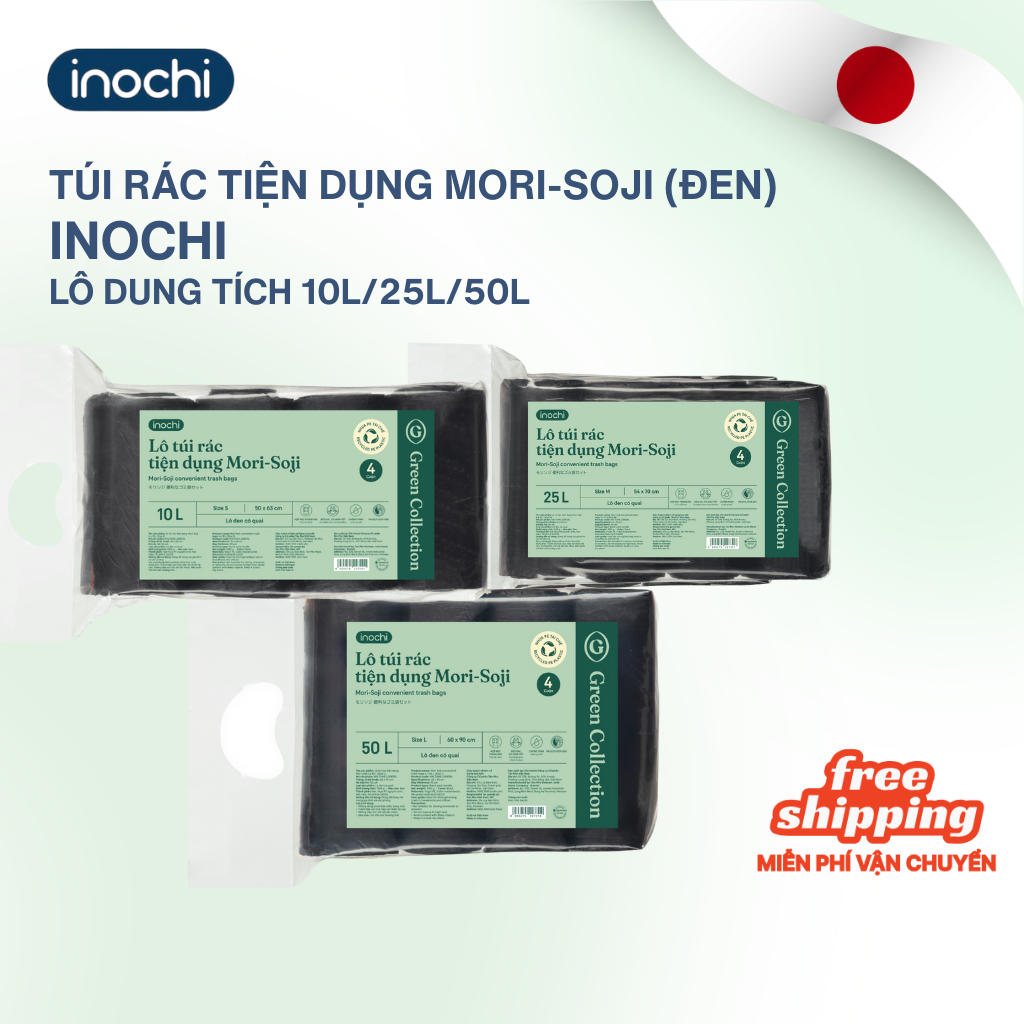 [NEW] Lô 4 Túi rác MORI-SOJI từ nhựa tái sinh, Có quai xách, Chống thấm nước, Ngăn rò rỉ hiệu quả khi chứa rác ướt