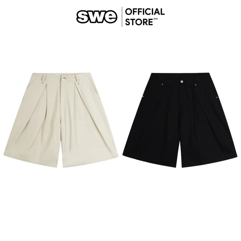 Quần Lửng Unisex Đính Đá Local Brand SWE PLEATED WIDE SHORTS